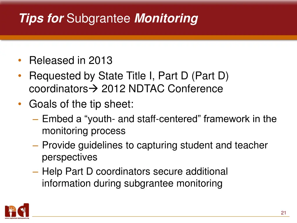 tips for subgrantee monitoring