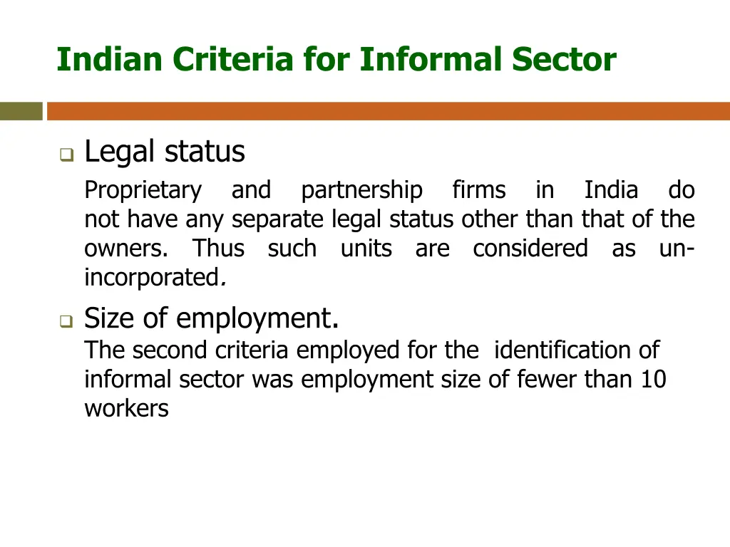 indian criteria for informal sector