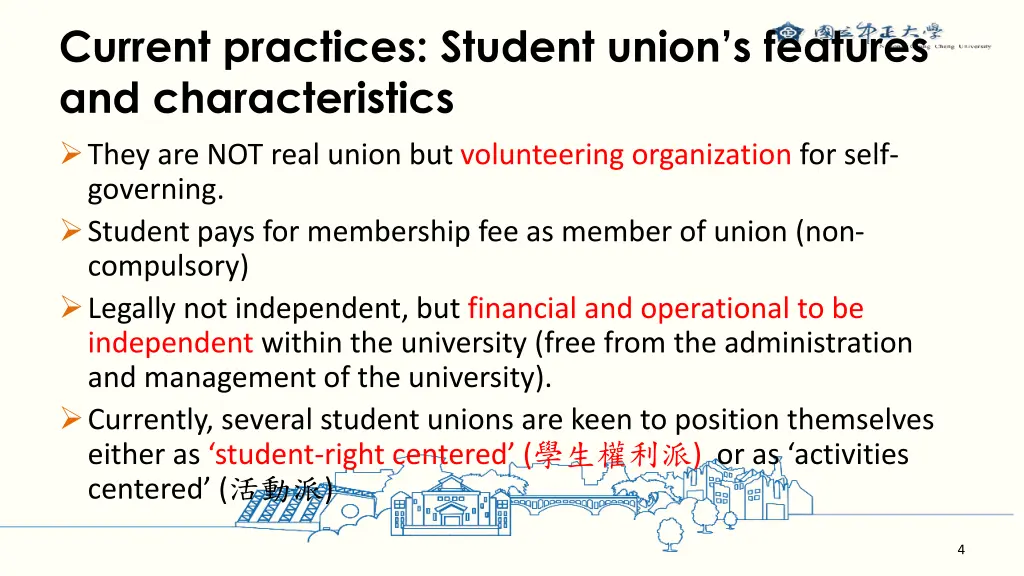 current practices student union s features