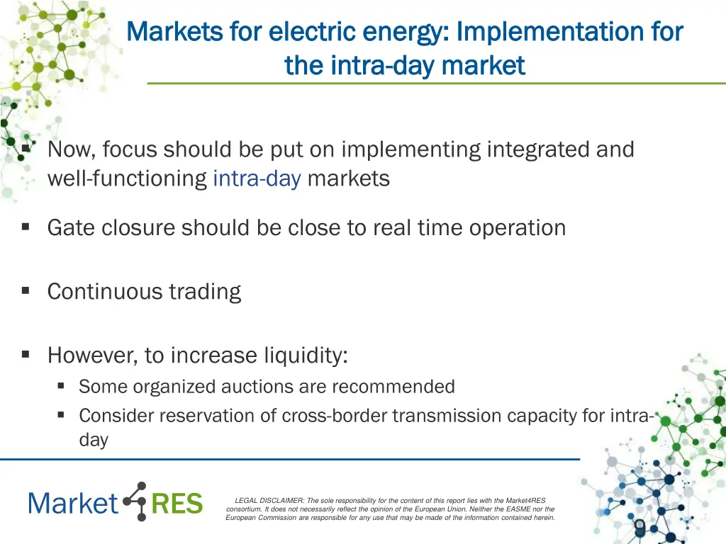 markets for electric energy implementation