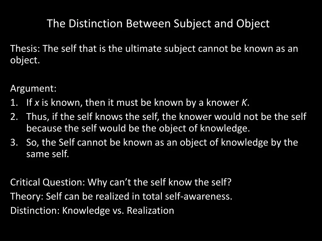 the distinction between subject and object