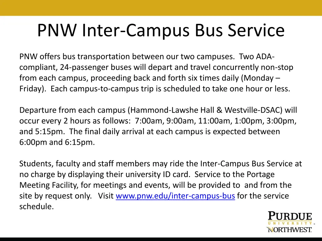 pnw inter campus bus service