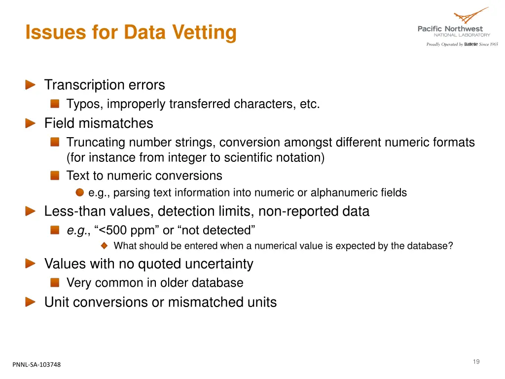 issues for data vetting