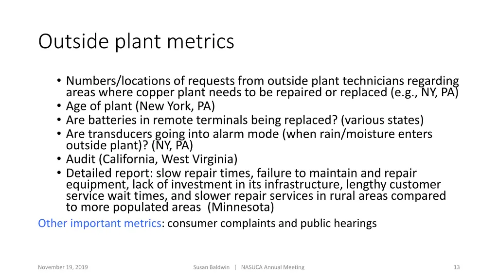 outside plant metrics
