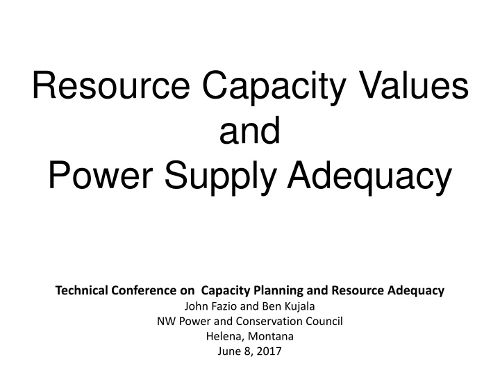 resource capacity values and power supply adequacy