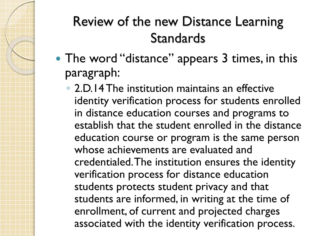 review of the new distance learning standards