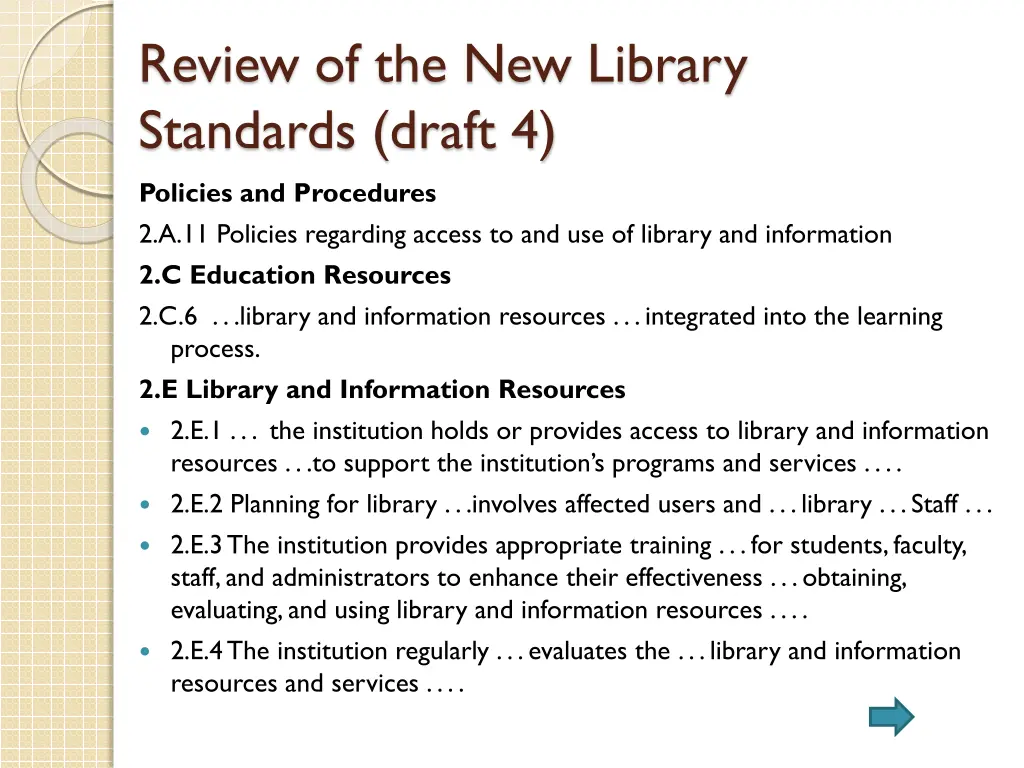 review of the new library standards draft 4