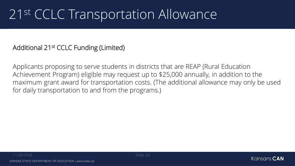 21 st cclc transportation allowance