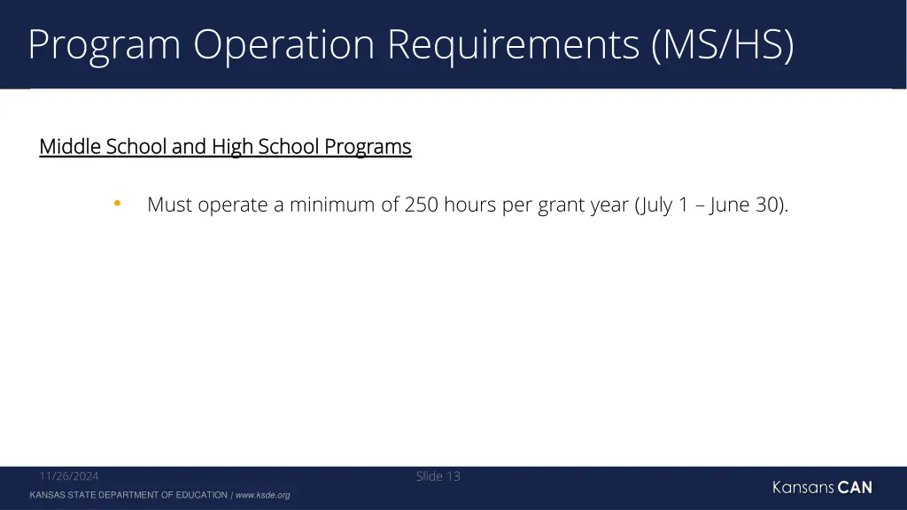 program operation requirements ms hs