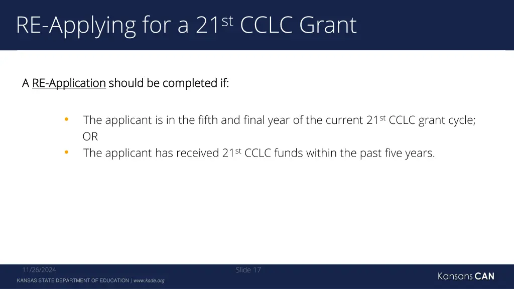 re applying for a 21 st cclc grant