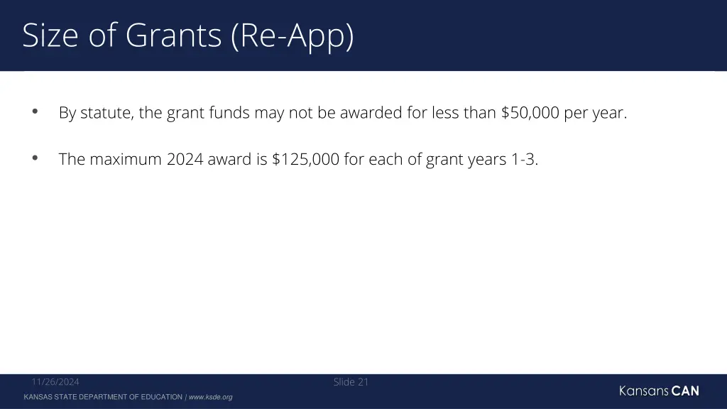 size of grants re app