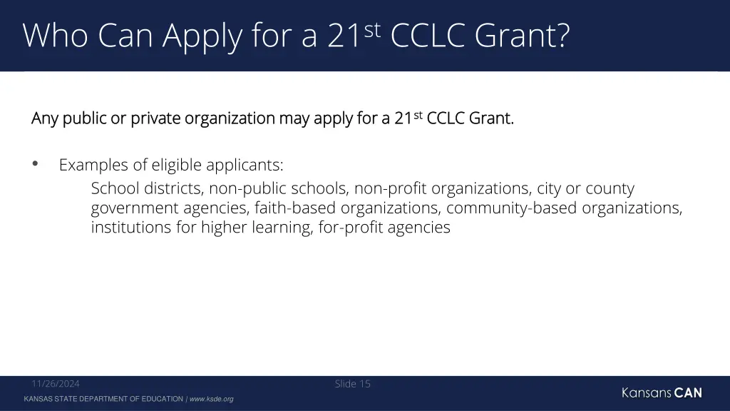 who can apply for a 21 st cclc grant