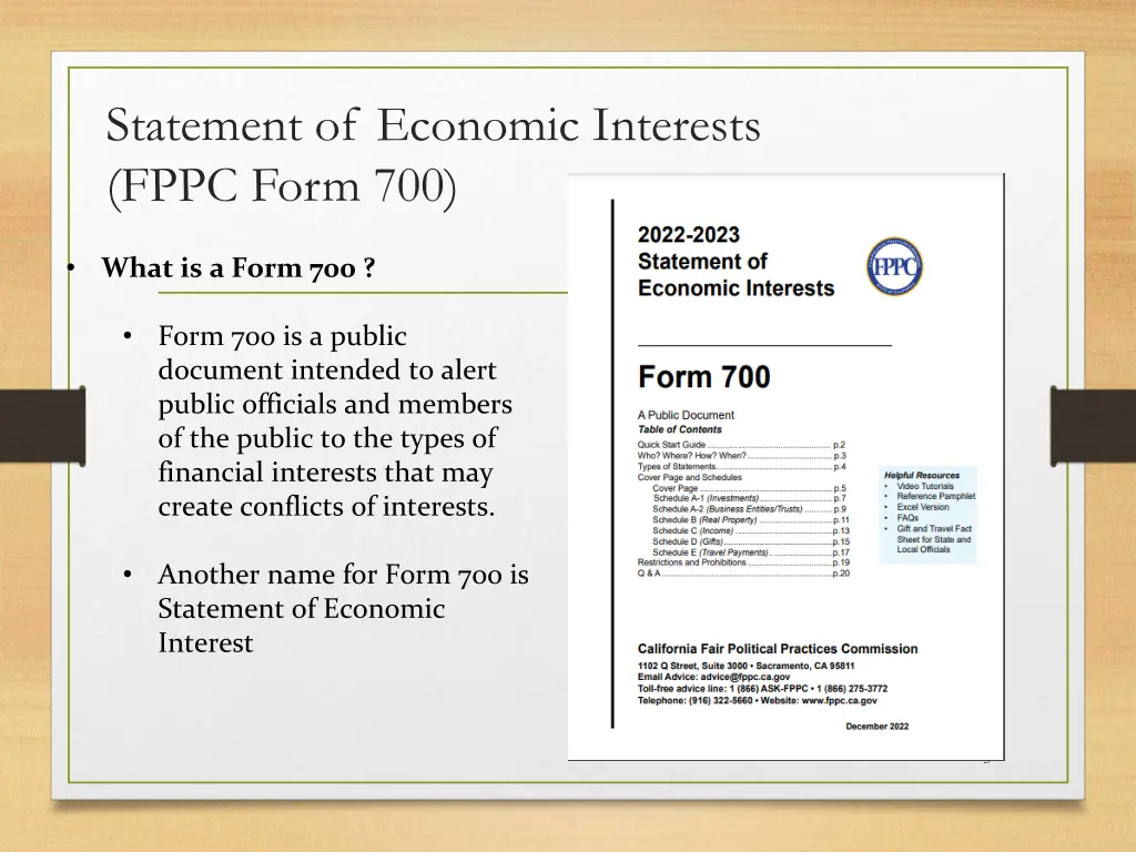 statement of economic interests fppc form 700