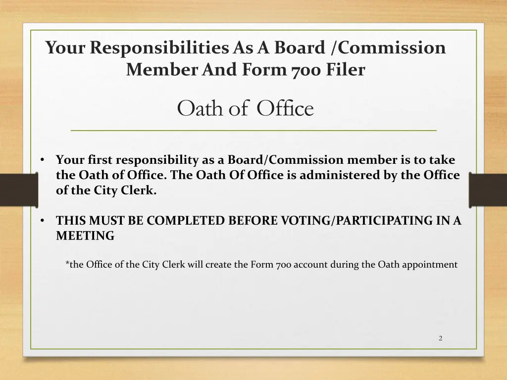 your responsibilities as a board commission