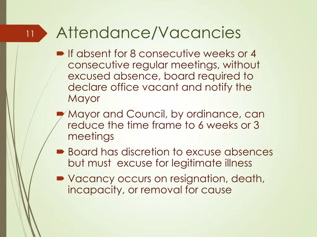 attendance vacancies if absent for 8 consecutive