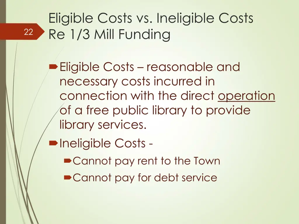 eligible costs vs ineligible costs re 1 3 mill