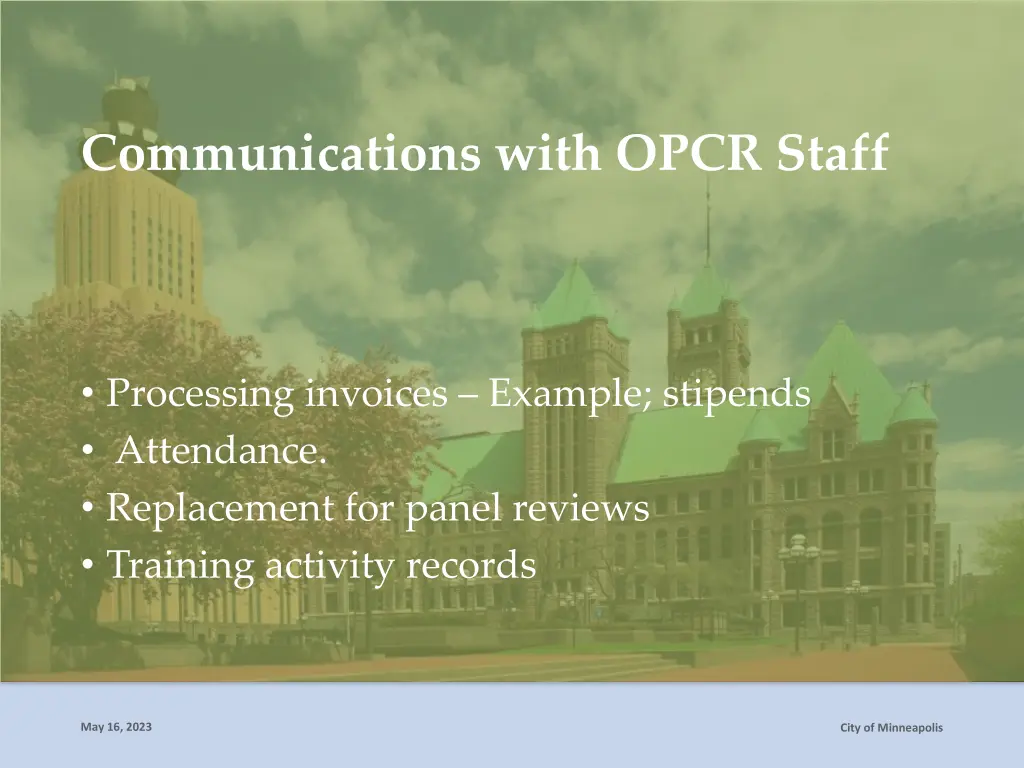 communications with opcr staff