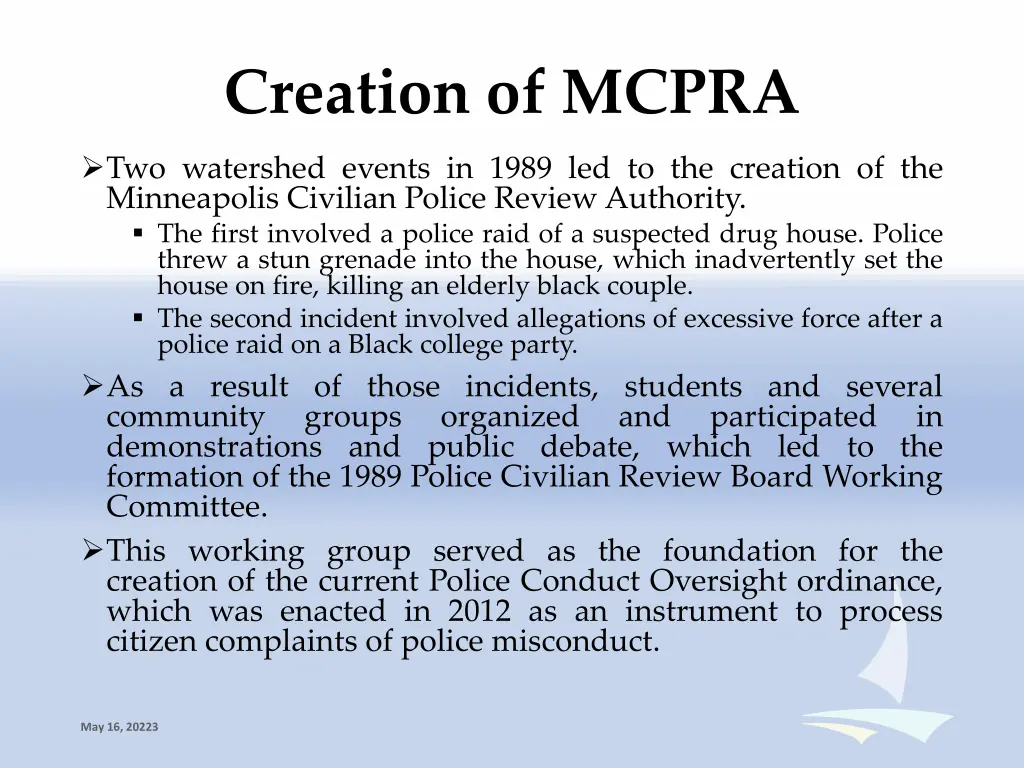 creation of mcpra