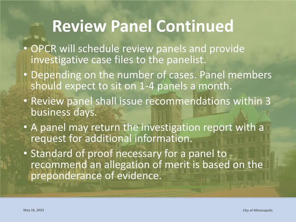 review panel continued opcr will schedule review