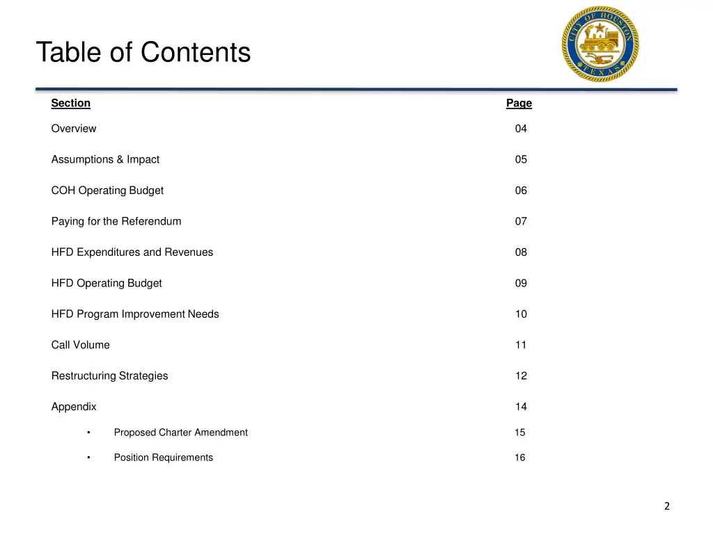 table of contents