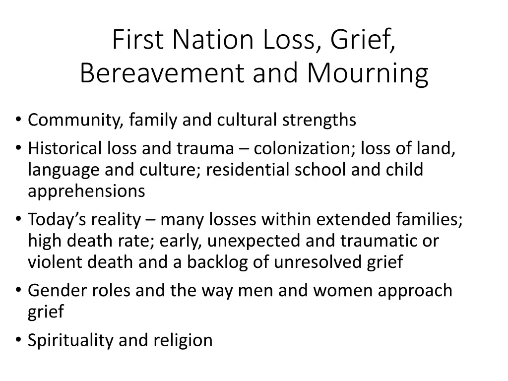 first nation loss grief bereavement and mourning