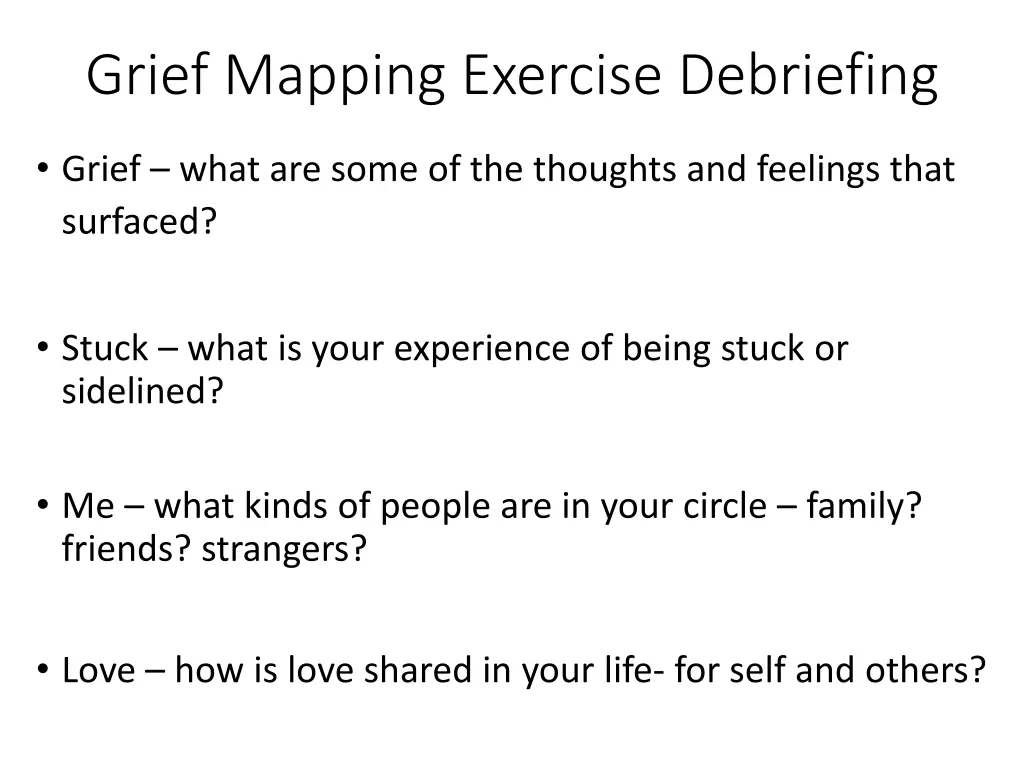 grief mapping exercise debriefing