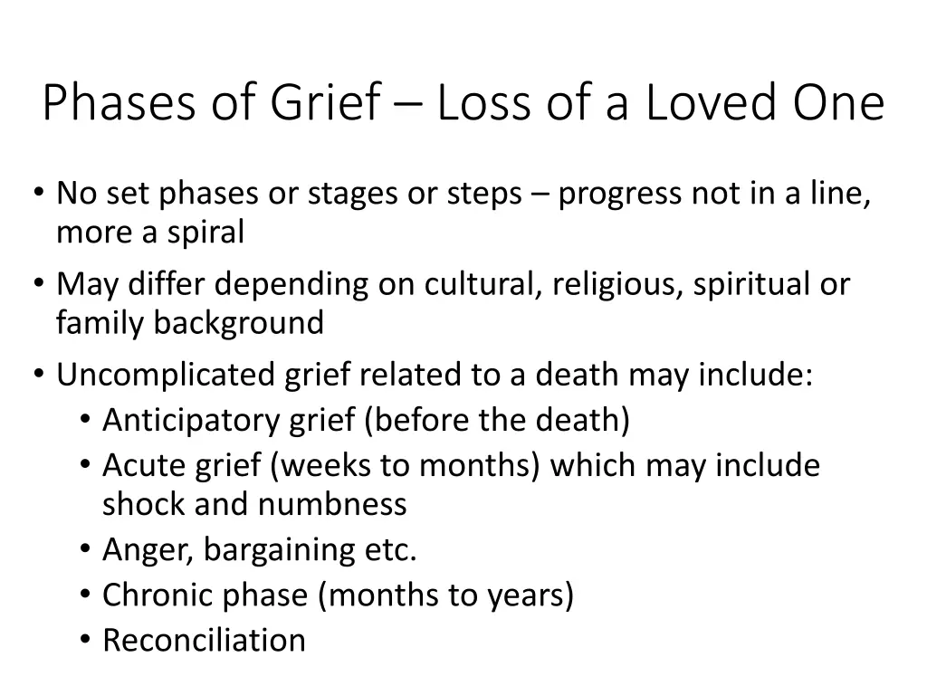 phases of grief loss of a loved one