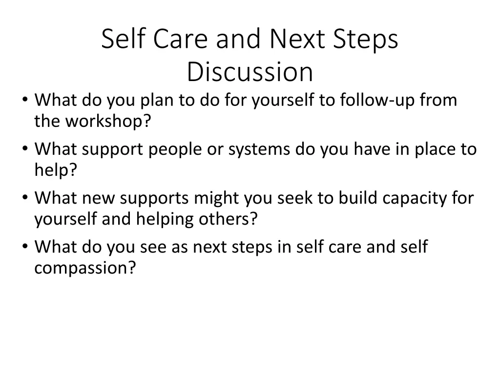 self care and next steps discussion