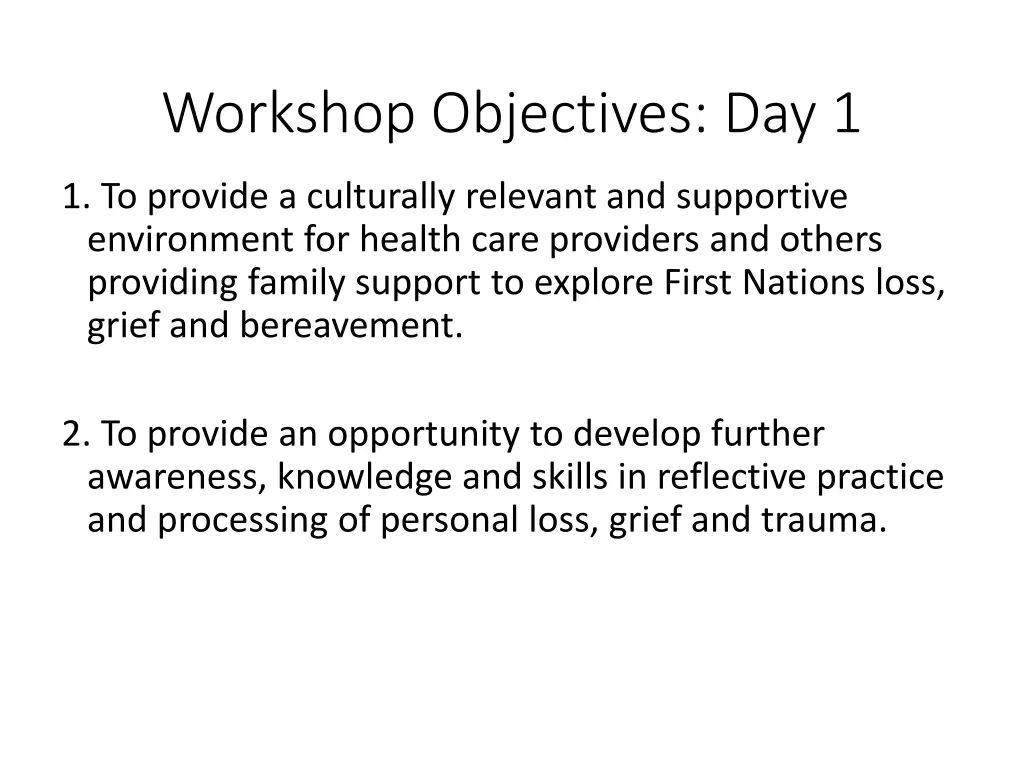 workshop objectives day 1