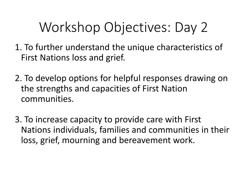 workshop objectives day 2