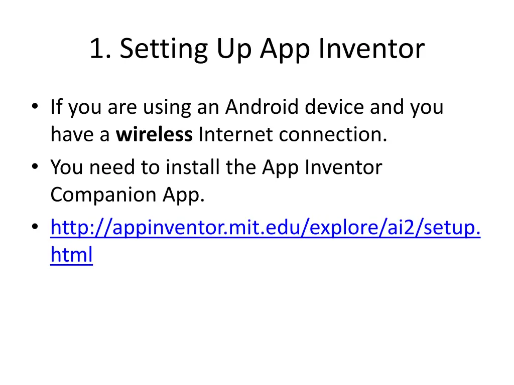 1 setting up app inventor