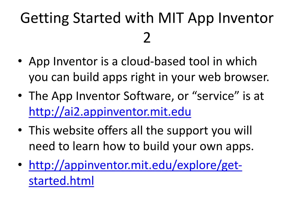 getting started with mit app inventor 2