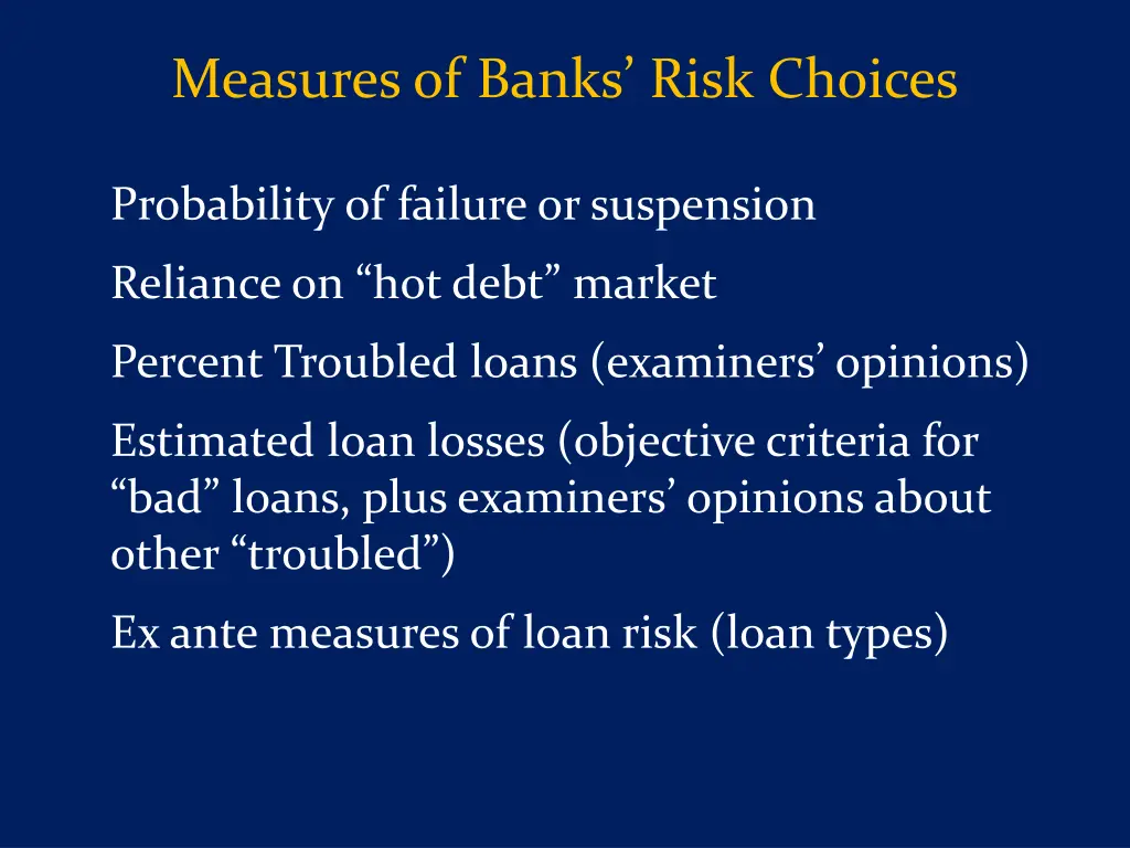 measures of banks risk choices