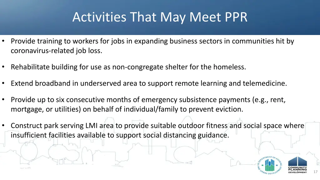 activities that may meet ppr