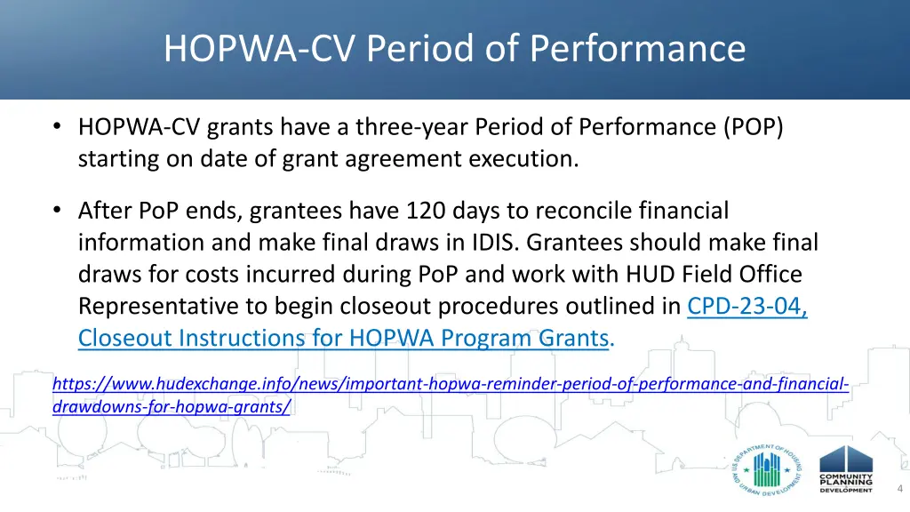 hopwa cv period of performance