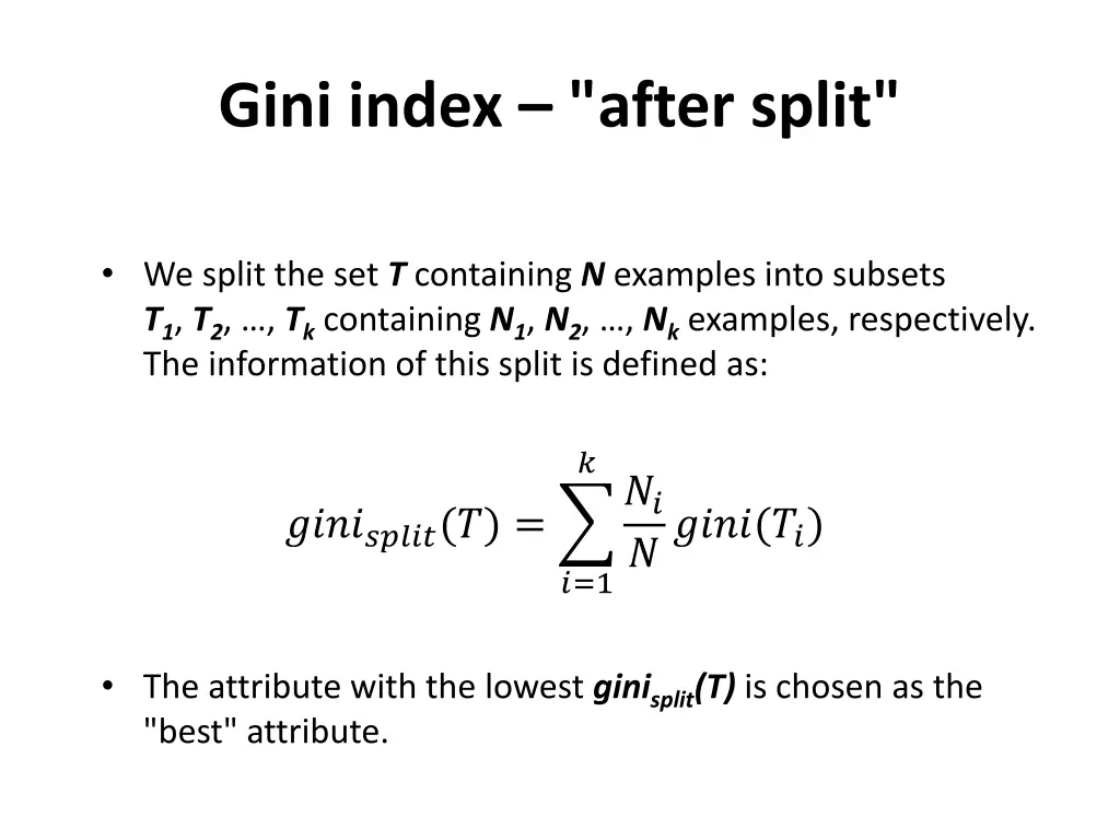 gini index after split