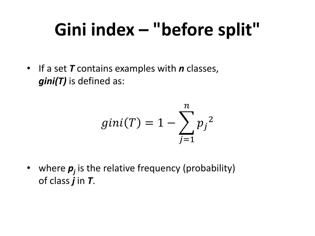 gini index before split