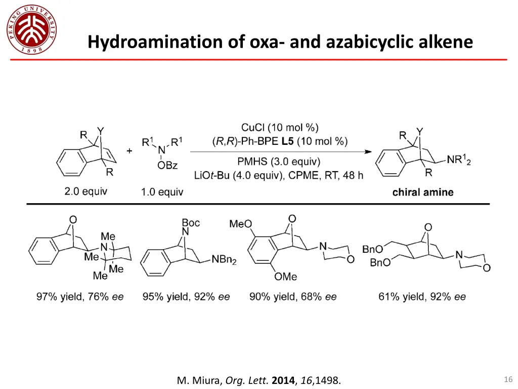 hydroamination of oxa and azabicyclic alkene