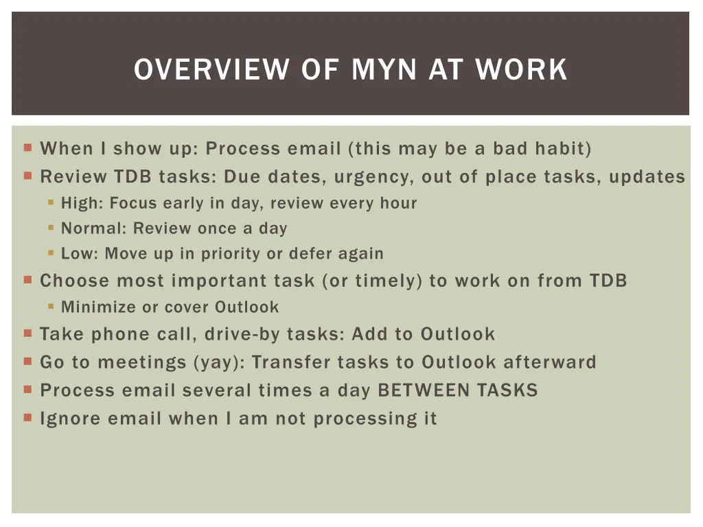 overview of myn at work