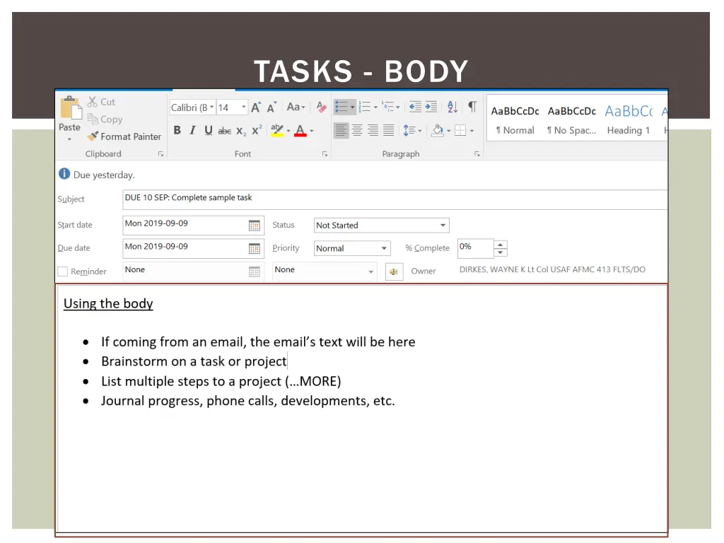 tasks body