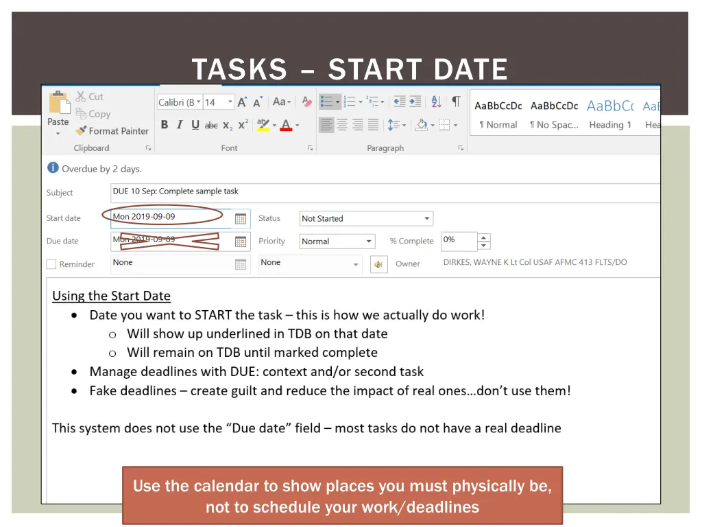 tasks start date