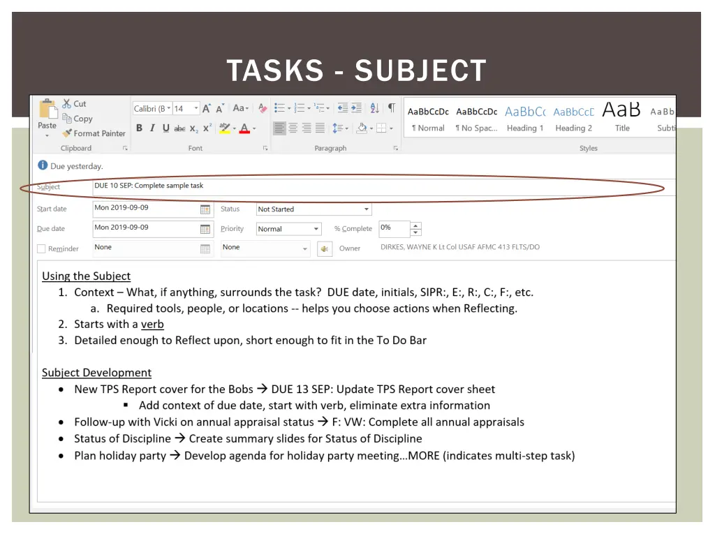 tasks subject