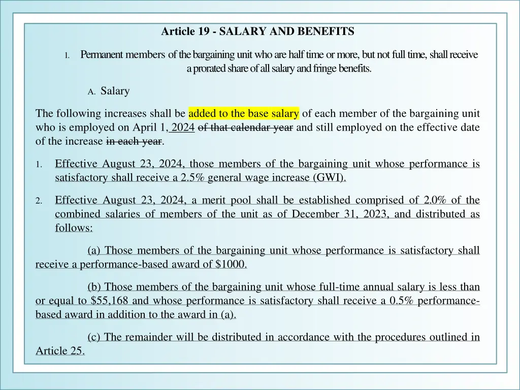 article 19 salary and benefits