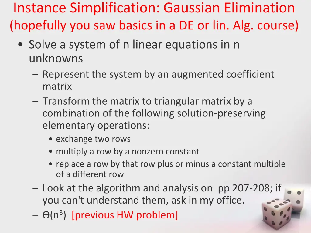 instance simplification gaussian elimination