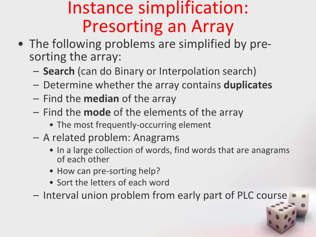 instance simplification presorting an array