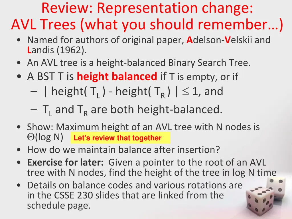 review representation change avl trees what