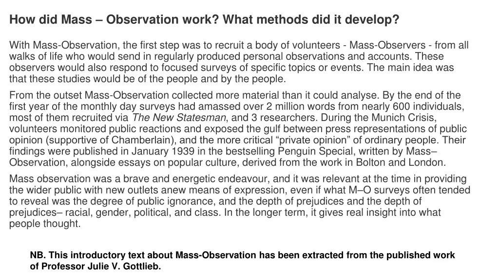 how did mass observation work what methods