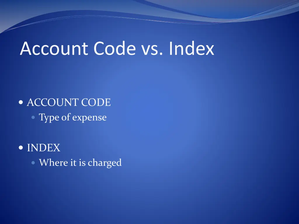 account code vs index