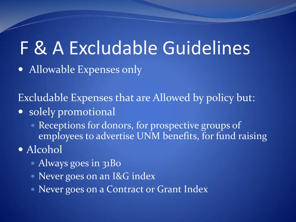 f a excludable guidelines allowable expenses only