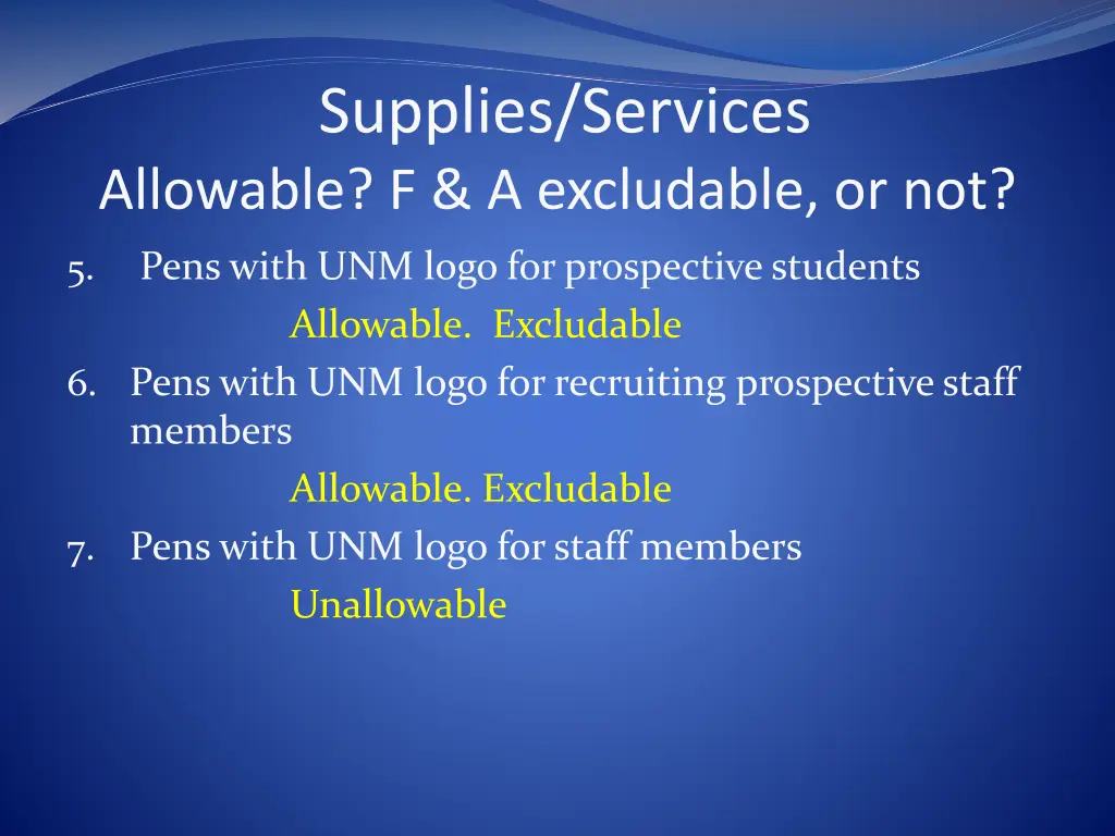 supplies services allowable f a excludable or not 1